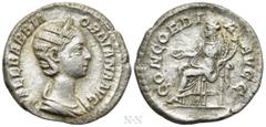 Roman Imperial Coins ORBIANA (Augusta, 225-227). Denarius. Rome. Obv: SALL BARBIA ORBIANA AVG. Draped bust right, wearing stephane. Rev: CONCORDIA AVGG. Concordia seated left on throne, holding patera