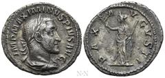 Roman Imperial Coins MAXIMINUS THRAX (235-238). Denarius. Rome. Obv: IMP MAXIMINVS PIVS AVG. Laureate, draped and cuirassed bust right. Rev: PAX AVGVSTI. Pax standing left, holding branch and sceptre.