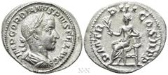Roman Imperial Coins GORDIAN III (238-244). Denarius. Rome. Obv: IMP GORDIANVS PIVS FEL AVG. Laureate, draped and cuirassed bust right. Rev: P M TR P III COS II P P. Apollo seated left on throne, hold