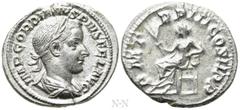 Roman Imperial Coins GORDIAN III (238-244). Denarius. Rome. Obv: IMP GORDIANVS PIVS FEL AVG. Laureate, draped and cuirassed bust right. Rev: P M TR P III COS II P P. Apollo seated left on throne, hold