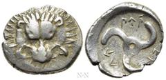 Greek Coins DYNASTS OF LYCIA. Perikles (Circa 380-360 BC). Tetrobol. Uncertain mint, possibly Limyra. Obv: Facing scalp of lion. Rev: Triskeles within incuse circle. Müseler VIII.49-51; SNG von Aulock