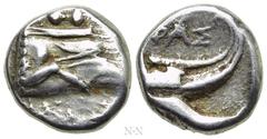 Greek Coins LYCIA. Phaselis. Tetrobol (Circa 500-440 BC). Obv: Prow of galley left. Rev: ΦΑΣ. Stern of galley right within incuse square. SNG von Aulock 4394. Condition: Very fine. Weight: 3.44 g. Dia