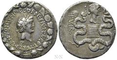 Roman Provincial Coins IONIA. Ephesus. Mark Antony with Octavia (39 BC). Cistophorus. Ephesus. Obv: M ANTONIVS IMP COS DESIG ITER ET TERT. Head of Mark Antony right, wearing ivy wreath; lituus below; 