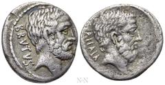 Roman Republican Coins Q. SERVILIUS CAEPIO (M. JUNIUS) BRUTUS. Denarius (54 BC). Rome. Obv: BRVTVS. Bare head of L. Junius Brutus right. Rev: AHALA. Bare head of C. Servilius Ahala right. Crawford 433