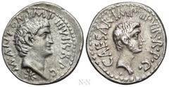 Roman Republican Coins MARK ANTONY and OCTAVIAN. Denarius (41 BC). Military mint travelling with Mark Antony. Obv: M ANTON IMP III VIR R P C. Bare head of Mark Antony right; star below. Rev: CAESAR IM
