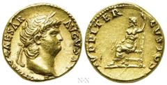 Roman Imperial Coins NERO (54-68). GOLD Aureus. Rome. Obv: IMP NERO CAESAR AVGVSTVS. Laureate head right. Rev: IVPPITER CVSTOS. Jupiter seated left on throne, holding thunderbolt and sceptre. RIC² 63;