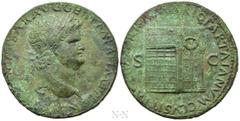 Roman Imperial Coins NERO (54-68). Ae Mirror Case. Using a Lugdunum Sestertius. Obv: NERO CLAVD CAESAR AVG GER P M TR P IMP P P. Laureate head right. Rev: PACE P R TERRA MARIQ PARTA IANVM CLVSIT / S -