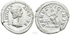 Roman Imperial Coins PLAUTILLA (Augusta, 202-205). Denarius. Rome. Obv: PLAVTILLA AVGVSTA. Draped bust right. Rev: VENVS VICTRIX. Venus standing left, holding apple and palm frond, and resting elbow u