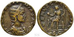 Roman Imperial Coins JULIA SOAEMIAS (Augusta, 218-222). Sestertius. Rome. Obv: IVLIA SOAEMIAS AVG. Draped bust right, wearing stephane. Rev: VENVS CAELESTIS / S C. Venus seated left on throne, holding