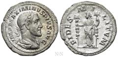 Roman Imperial Coins MAXIMINUS THRAX (235-238). Denarius. Rome. Obv: IMP MAXIMINVS PIVS AVG. Laureate, draped and cuirassed bust right. Rev: FIDES MILITVM. Fides standing left, holding signum in each 