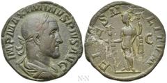 Roman Imperial Coins MAXIMINUS THRAX (235-238). Sestertius. Rome. Obv: IMP MAXIMINVS PIVS AVG. Laureate, draped and cuirassed bust right. Rev: FIDES MILITVM / S - C. Fides standing left, holding signu