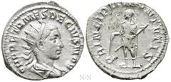 Roman Imperial Coins HERENNIUS ETRUSCUS (Caesar, 249-251). Antoninianus. Rome. Obv: Q HER ETR MES DECIVS NOB C. Radiate and draped bust right. Rev: PRINCIPI IVVENTVTIS. Herennius Etruscus standing lef