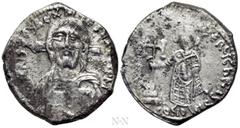 Byzantine Coins JUSTINIAN II (First reign, 685-695). Hexagram. Constantinople. Obv: IҺS CRISTOS RЄX RЄGNANTIUM. Facing bust of Christ Pantokrator. Rev: D IЧSTINIANЧS SЄRЧ CҺRISTI / CONO[. Justinian st