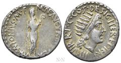 Roman Republican Coins MARK ANTONY. Denarius (38 BC). Uncertain mint in Greece (Athens?). Obv: M ANTONIVS M F M N AVGVR IMP TER. Veiled and togate Mark Antony advancing right, holding lituus. Rev: III