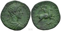 Roman Imperial Coins COMMODUS (177-192). Sestertius. Rome. Obv: M COMMODVS ANTONINVS AVG. Laureate, draped and cuirassed bust right. Rev: TR P V IMP IIII COS II P P / S C. Commodus on horseback right,