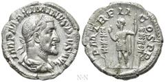 Roman Imperial Coins MAXIMINUS THRAX (235-238). Denarius. Rome. Obv: IMP MAXIMINVS PIVS AVG. Laureate, draped and cuirassed bust right. Rev: P M TR P II COS P P. Emperor standing left with spear, flan