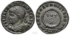 Roman Imperial Coins CRISPUS (Caesar, 316-326). Follis. Thessalonica. Obv: FL IVL CRISPVS NOB CAES. Laureate, draped and cuirassed bust left. Rev: CAESARVM NOSTRORVM / TSΔVI. VOT X in two lines within