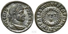 Roman Imperial Coins CRISPUS (Caesar, 316-326). Follis. Siscia. Obv: IVL CRISPVS NOB C. Laureate head right. Rev: CAESARVM NOSTRORVM / ASIS (sun). VOT / X in two lines within wreath. RIC 181. Conditio