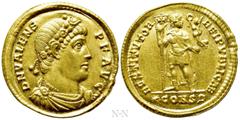 Roman Imperial Coins VALENS (364-378). GOLD Solidus. Constantinople. Obv: D N VALENS P F AVG. Rosette-diademed, draped and cuirassed bust right. Rev: RESTITVTOR REIPVBLICAE / (star)CONS(wreath). Valen