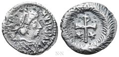 Byzantine Coins JUSTIN II (565-578). 1/3 Siliqua. Ravenna. Obv: D N IVSTINVS P P AVG. Diademed and draped bust right. Rev: Staurogram between two stars; all within wreath. Sear 412; MIBE 41; cf. Ranie