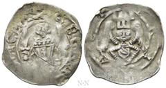 Medieval Coins AUSTRIA. Salzburg. Eberhard II (1200-1246). Pfennig. Freisach. Obv: Half-length figure facing, holding two swords. Rev: Bust of angel facing; tower above. CNA Ca16. Condition: Good very