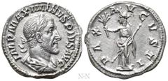 Roman Imperial Coins MAXIMINUS THRAX (235-238). Denarius. Rome. Obv: IMP MAXIMINVS PIVS AVG. Laureate, draped and cuirassed bust right. Rev: PAX AVGVSTI. Pax standing left, holding branch and sceptre.