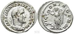 Roman Imperial Coins MAXIMINUS THRAX (235-238). Denarius. Rome. Obv: MAXIMINVS PIVS AVG GERM. Laureate, draped and cuirassed bust right. Rev: VICTORIA GERM. Victory standing left with wreath and palm 