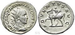 Roman Imperial Coins TRAJANUS DECIUS (249-251). Antoninianus. Rome. Obv: IMP C M Q TRAIANVS DECIVS AVG. Radiate, draped and cuirassed bust right. Rev: ADVENTVS AVG. Emperor on horseback left, raising 
