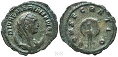 Roman Imperial Coins DIVA MARINIANA (Died before 253). Antoninianus. Rome. Obv: DIVAE MARINIANAE. Veiled and draped bust right, set on crescent. Rev: CONSECRATIO. Peacock standing facing, head left, w