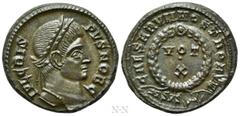 Roman Imperial Coins CRISPUS (Caesar, 316-326). Follis. Siscia. Obv: IVL CRISPVS NOB C. Laureate head right. Rev: CAESARVM NOSTRORVM / ASIS (sun). VOT / X in two lines within wreath. RIC 181. Conditio