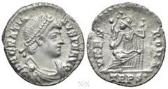 Roman Imperial Coins GRATIAN (367-383). Siliqua. Treveri. Obv: D N GRATIANVS P F AVG. Pearl-diademed, draped and cuirassed bust right. Rev: VRBS ROMA / TRPS•. Roma seated left on throne, holding victo