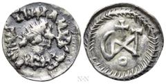 Migration Period GEPIDS. In the name of Justinian I (527-565). Quarter Siliqua. Sirmium. Obv: Blundered legend. Diademed and cuirassed bust right. Rev: Monogram within wreath. Cf. Demo 194 (Athalaric)