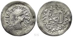 Migration Period GEPIDS. In the name of Anastasius I (491-518). Quarter Siliqua. Sirmium. Obv: Blundered legend. Diademed and cuirassed bust right. Rev: Blundered legend. Monogram; cross above, star b