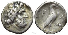 Greek Coins ELIS. Olympia. Hemidrachm (Circa 256-232 BC). Obv: Laureate head of Zeus right. Rev: F - A. Eagle standing right on capital; A to right. BCD Olympia 225; HGC 4, 511. Condition: Near very f