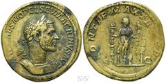 Roman Imperial Coins MACRINUS (217-218). Sestertius. Rome. Obv: IMP CAES M OPEL SEV MACRINVS AVG. Laureate and cuirassed bust right. Rev: PONTIF MAX TR P P P / S C. Fides standing facing, head right, 