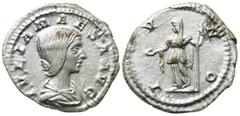 Roman Imperial Coins JULIA MAESA (Augusta, 218-224/5). Denarius. Rome. Obv: IVLIA MAESA AVG. Draped bust right. Rev: IVNO. Juno standing left, holding patera and sceptre. RIC 254 (Elagabalus). Conditi