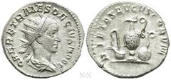Roman Imperial Coins HERENNIUS ETRUSCUS (Caesar, 249-251). Antoninianus. Rome. Obv: Q HER ETR MES DECIVS NOB C. Radiate and draped bust right. Rev: PIETAS AVGVSTORVM. Emblems of the pontificate: asper