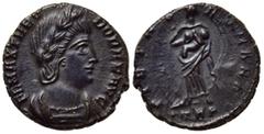 Roman Imperial Coins THEODORA (died before 337). Ae. Treveri. Obv: FL MAX THEODORAE AVG. Laureate and draped bust right. Rev: PIETAS ROMANA / •TRP. Pietas standing facing, head right, holding infant. 