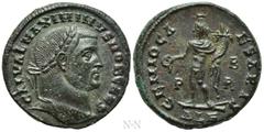 Roman Imperial Coins MAXIMINUS II DAIA (Caesar, 305-309). Follis. Alexandria. Obv: GAL VAL MAXIMINVS NOB CAES. Laureate head right. Rev: GENIO CAESARIS / P - B / R / ALE. Genius standing left, holding