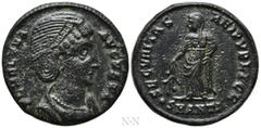 Roman Imperial Coins HELENA (Augusta, 324-328/30). Follis. Antioch. Obv: FL HELENA AVGVSTA. Diademed and mantled bust right. Rev: SECVRITAS REI PVBLICE / •SMANTI. Securitas standing left, holding bran