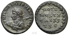 Roman Imperial Coins CRISPUS (Caesar, 316-326). Follis. Thessalonica. Obv: D N FL IVL CRISPVS NOB CAES. Laureate, draped and cuirassed bust left, holding spear over shoulder. Rev: VOT V / MVLT X / CAE