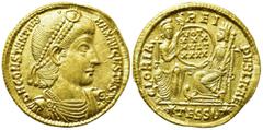 Roman Imperial Coins CONSTANTIUS II (337-361). GOLD Solidus. Thessalonica. Obv: D N CONSTANTIVS MAX AVGVSTVS. Pearl-diademed, draped and cuirassed bust right. Rev: GLORIA REI PVBLICAE / (star) TESSU (