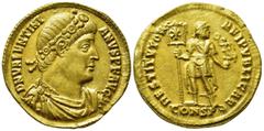 Roman Imperial Coins VALENTINIAN I (364-375). GOLD Solidus. Constantinople. Obv: D N VALENTINIANVS P F AVG. Rosette-diademed, draped and cuirassed bust right. Rev: RESTITVTOR REI PVBLICAE / CONSP (sta