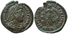 Roman Imperial Coins VALENTINIAN I (364-375). Ae. Siscia. Obv: D N VALENTINIANVS P F AVG. Diademed, draped and cuirassed bust right. Rev: SECVRITAS REI PVBLICAE / (star) / R / O - Q / ΓSISCS. Victory 