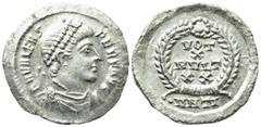 Roman Imperial Coins VALENS (364-378). Siliqua. Antioch. Obv: D N VALENS PER F AVG. Pearl-diademed, draped and cuirassed bust right. Rev: VOT / X / MVLT / XX / •ANTI. Legend in four lines within wreat