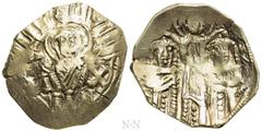 Byzantine Coins ANDRONICUS II PALAEOLOGUS with ANDRONICUS III (1282-1328). GOLD Hyperpyron. Constantinople. Obv: Bust of the Virgin orans within city walls with four groups of towers; sigla: (retrogra