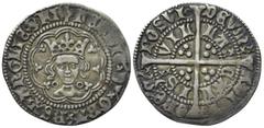 Medieval Coins ENGLAND. Henry VI (First reign, 1422-1461). Groat. Calais. Obv: ҺЄҺRIC DI GRA RЄX AҺGLIЄ Z FR. Crowned facing bust within tressure of arches. Rev: POSVI DЄVM ADIVTOR Єx Mx / VILLA CALIS