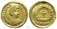 Roman Imperial Coins GALLA PLACIDIA (Augusta, 421-450). GOLD Tremissis. Rome or Ravenna. Obv: D N GALLA PLACIDIA P F AVG. Diademed and draped bust right, wearing earring and double pearl-necklace. Rev