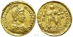 Roman Imperial Coins PETRONIUS MAXIMUS (Usurper, 455). GOLD Solidus. Rome. Obv: D N PETRONIVS MAXIMVS P F AVG. Pearl-diademed, draped and cuirassed bust right. Rev: VICTORIA AVGGG / R - M / COMOB. Emp