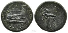 Greek Coins LYCIA. Phaselis. Ae (Circa 221/0-190 BC). Obv: Prow of galley right. Rev: Athena advancing right, wielding spear and holding shield; Φ to right. Cf. Heipp-Tamer B46. Condition: Very fine. 